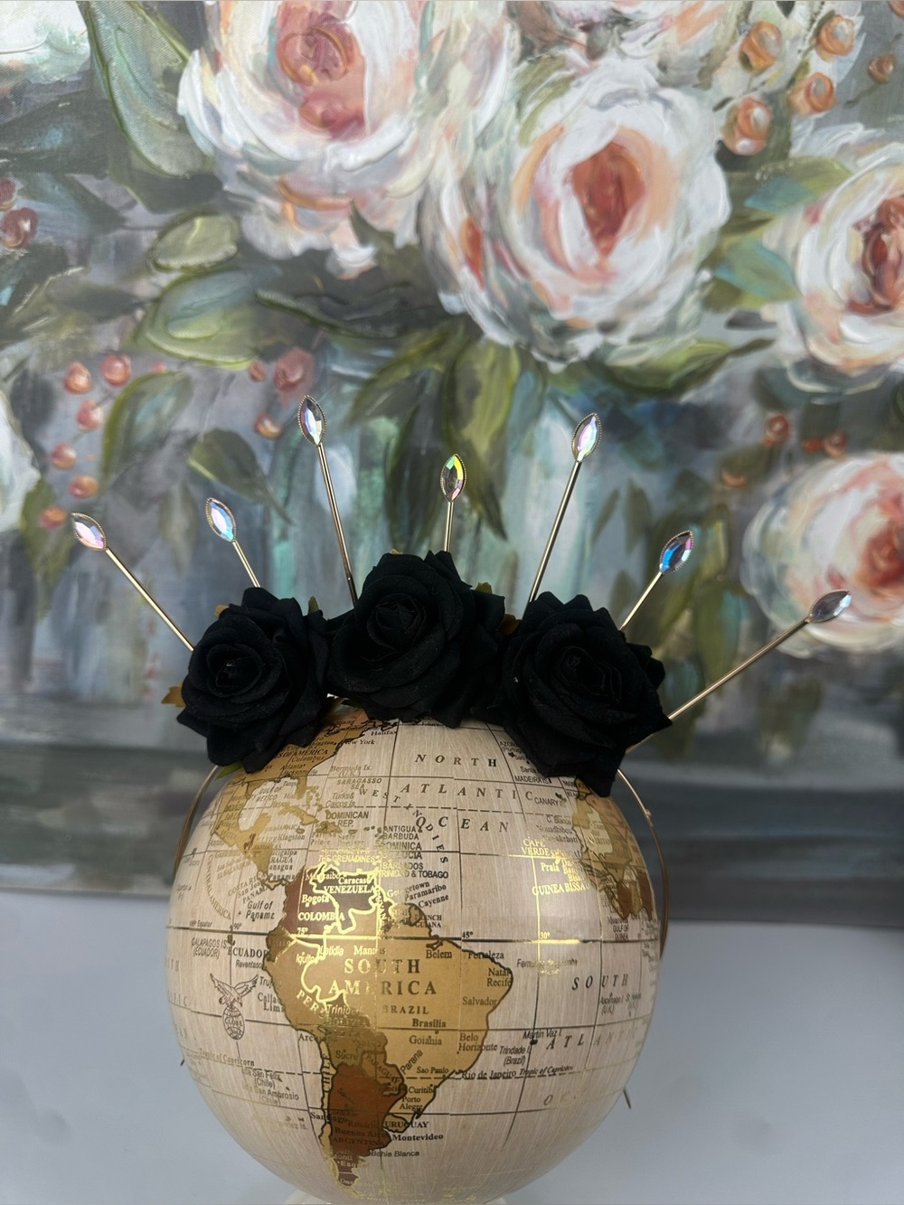 Black Rose Floral Crystal Rhinestone Headband Gothic Statement Crown